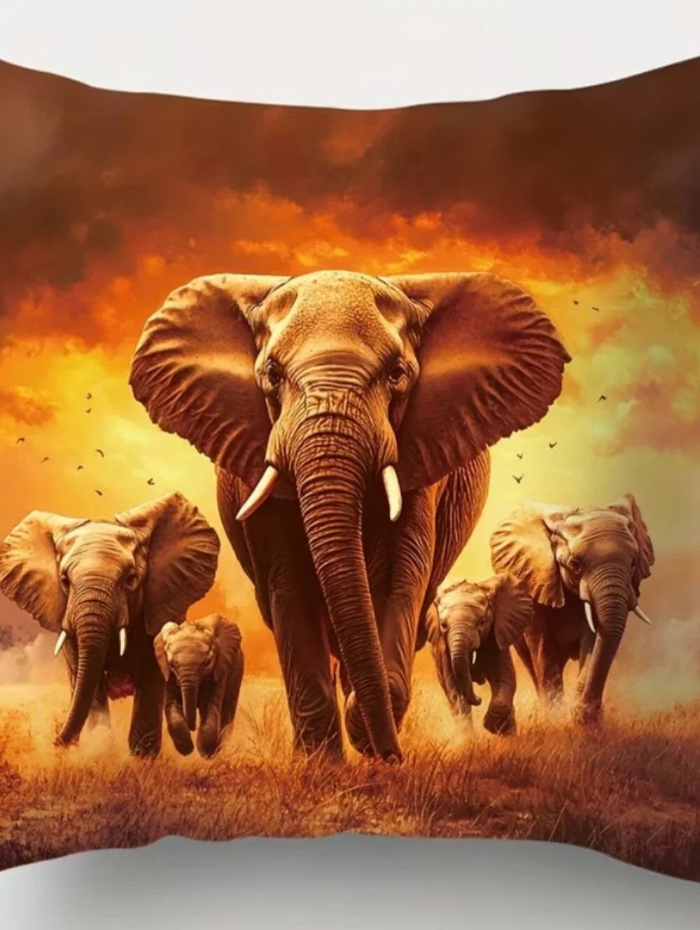 Wildlife Sunset Elephant Accent Pillow - Orange Throw Cushion.       4 PCs